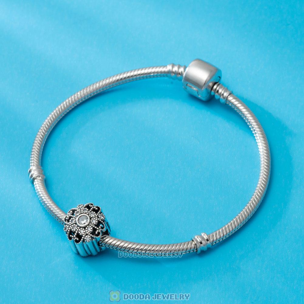 Shine Flower Charm in Sterling Silver with Clear CZ