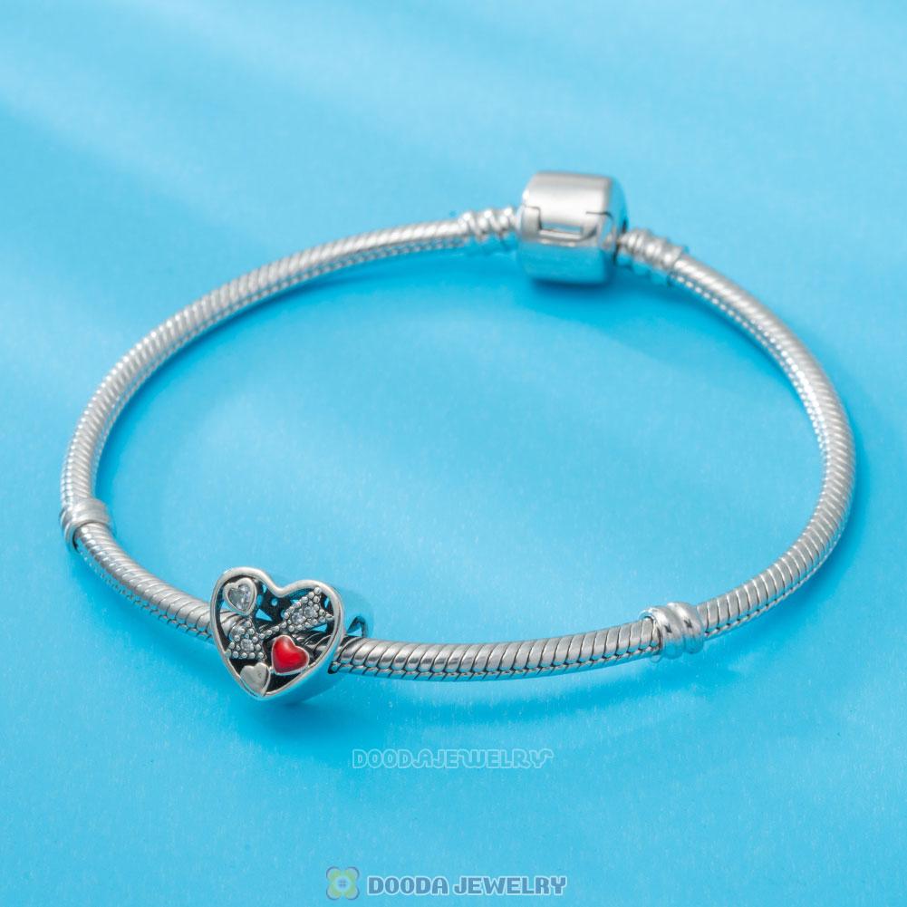 Arrow Love Heart Charm Beads with Enamel