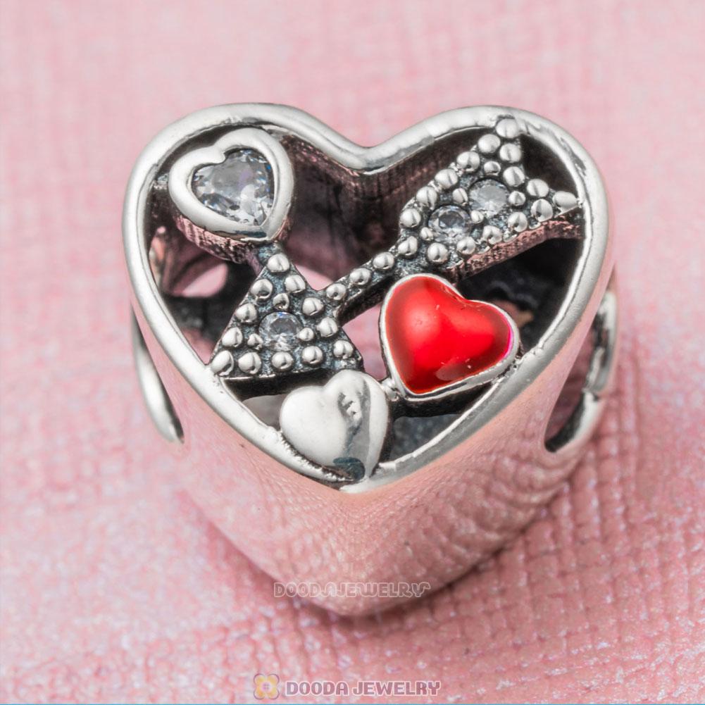 Arrow Love Heart Charm Beads with Enamel