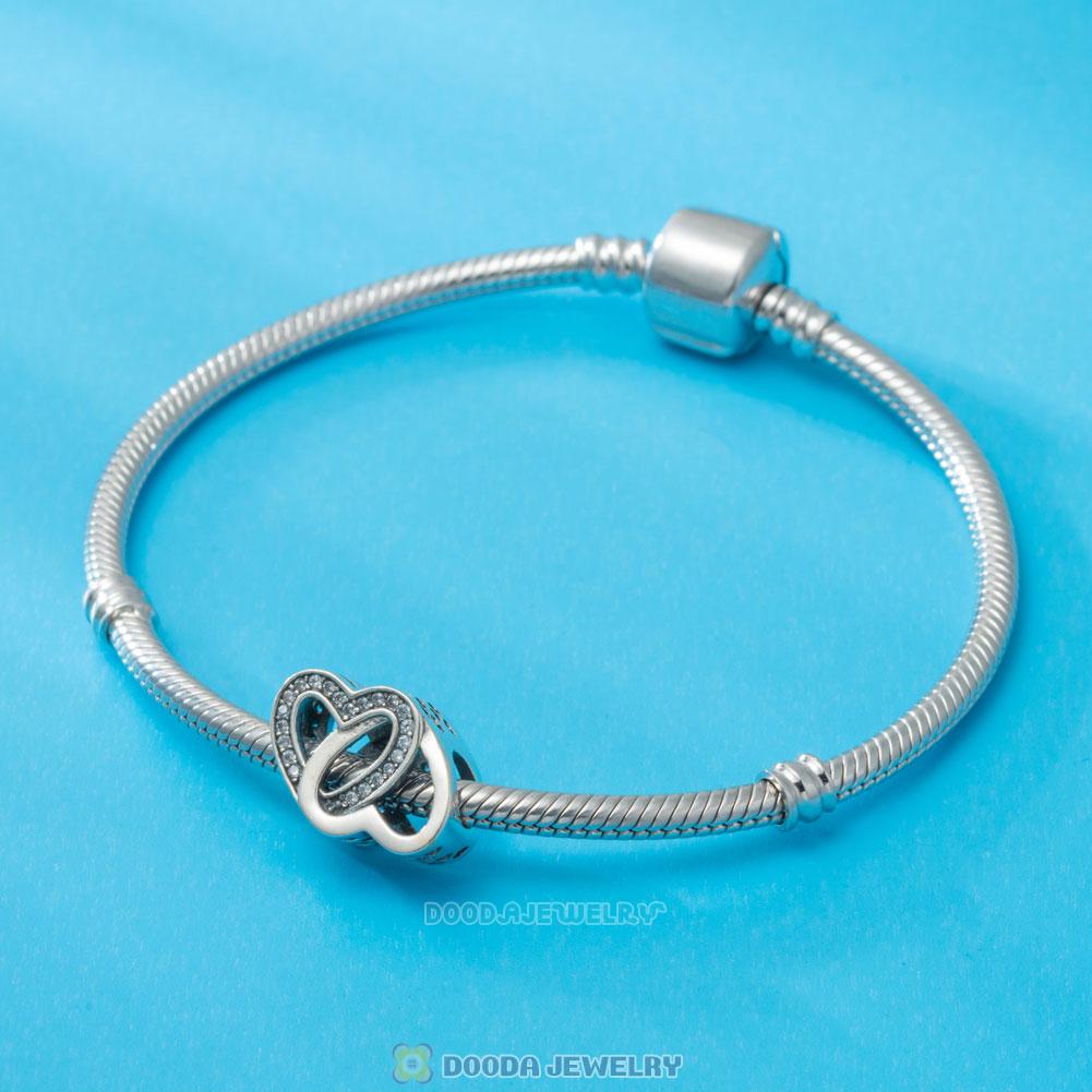 Entwined Love Heart Charm Beads with Clear CZ