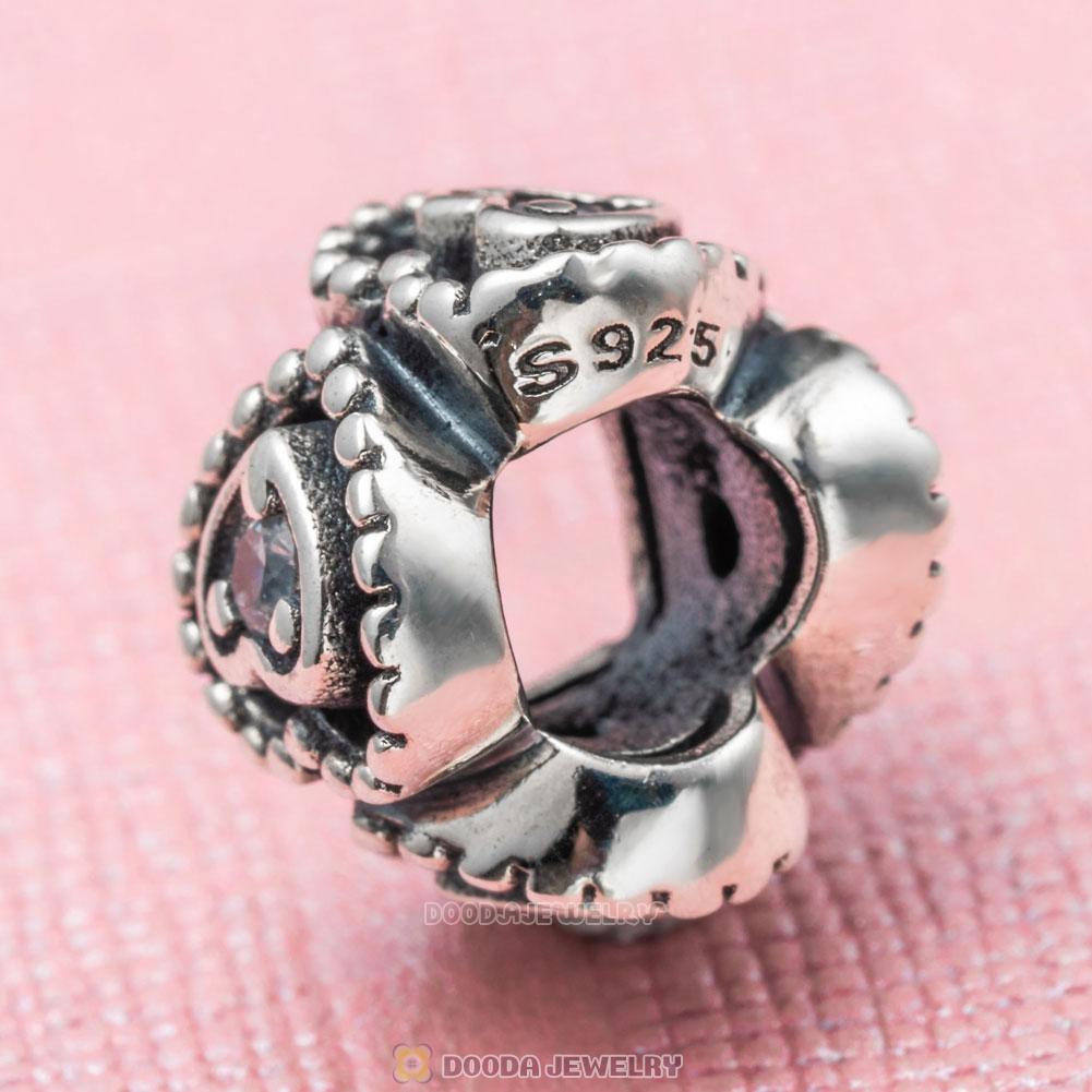 Cubic Zirconia Heart Spacers Charm in Sterling Silver