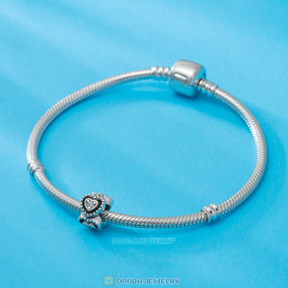 Cubic Zirconia Heart Spacers Charm in Sterling Silver