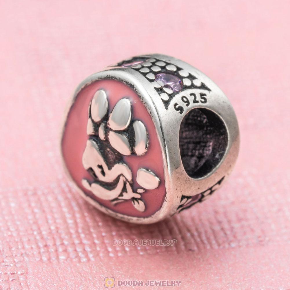 Minnie Mouse Charm Bead in Sterling Silver with Pink Enamel