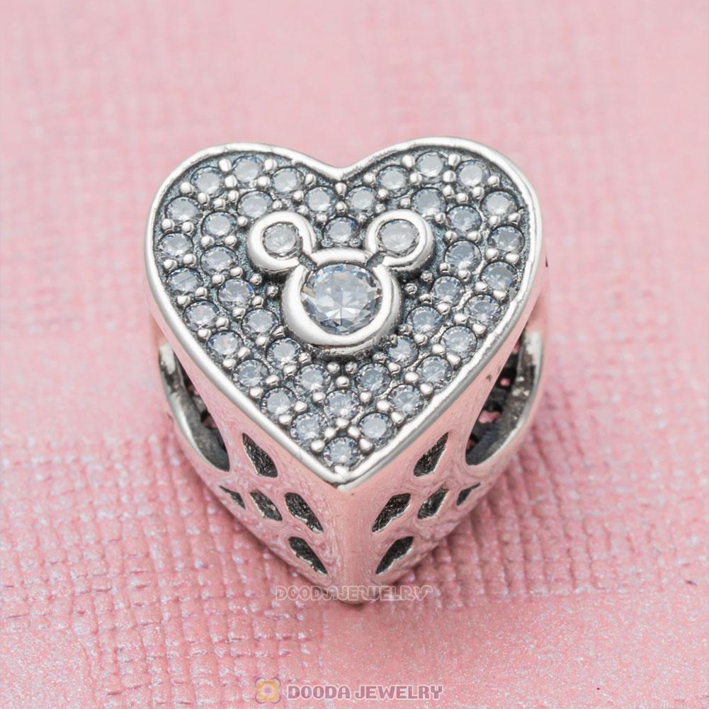 Love Mickey and Minnie Charm Bead in Sterling Silver with Zircon