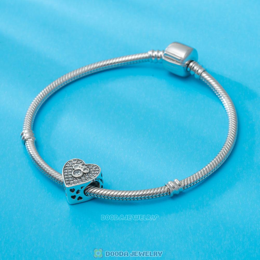 Love Mickey and Minnie Charm Bead in Sterling Silver with Zircon