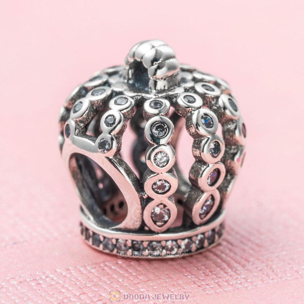 Royal Crown Charm in Sterling Silver with White Zircon