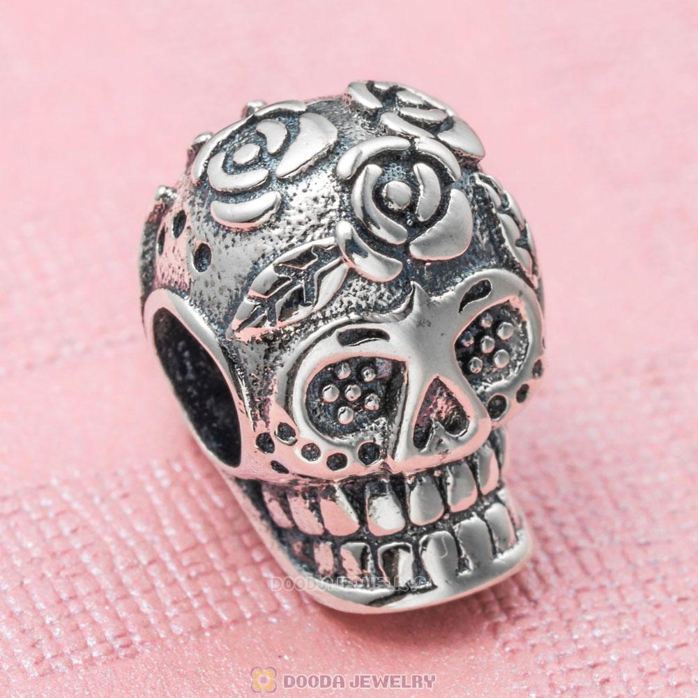 Day of the dead Sugar Skull Charm Antique 925 Silver