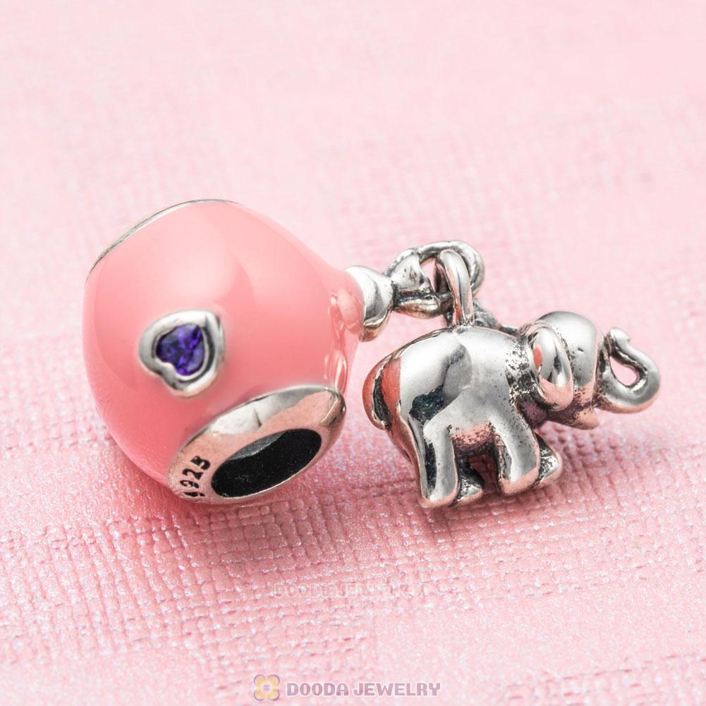 Elephant and Pink Ballon Charm in 925 Sterling Silver