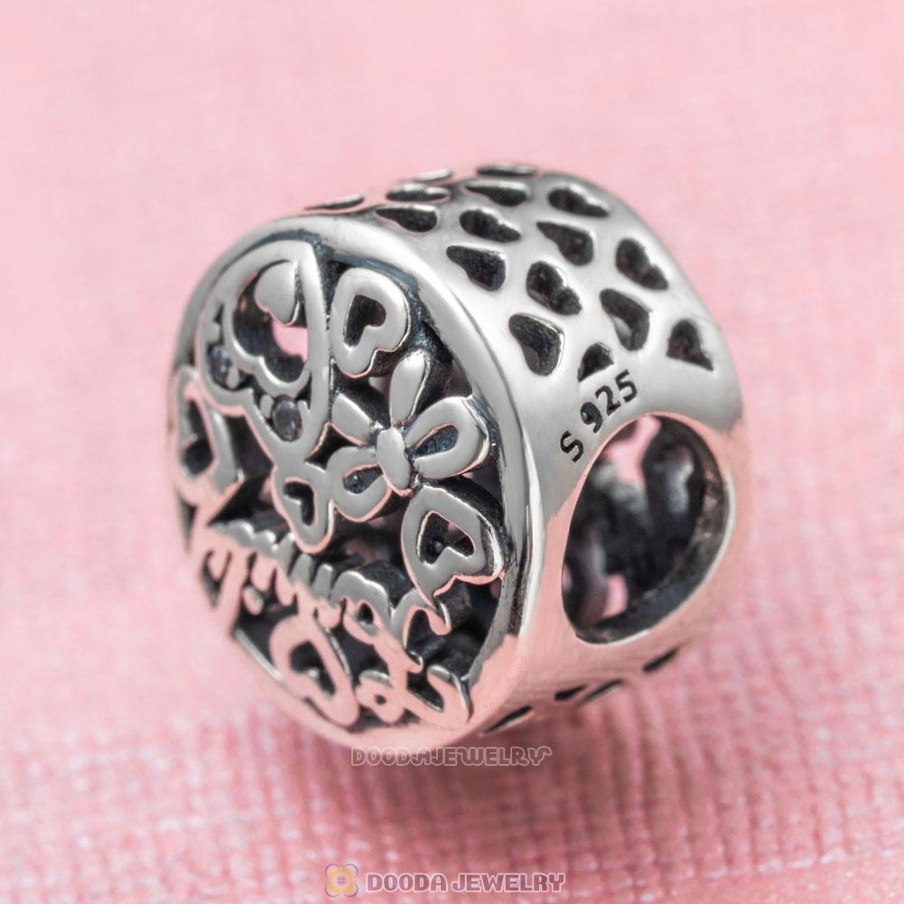 Family Tribute Charm in 925 Sterling Silver with White Zircon