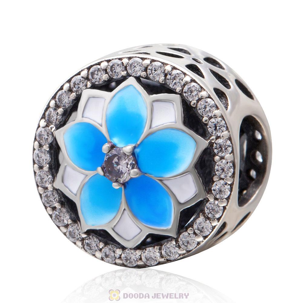 Magnolia flower Charm with Light Blue Gradient