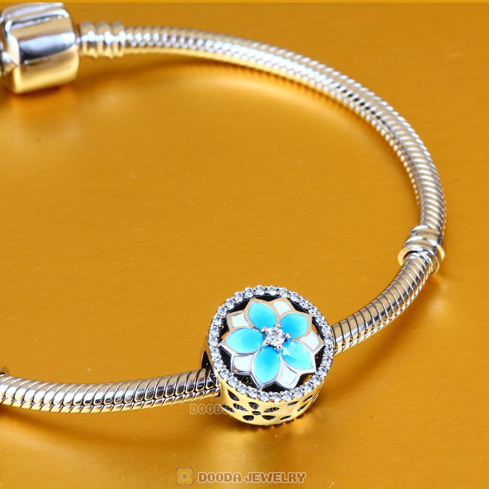 Magnolia flower Charm with Light Blue Gradient