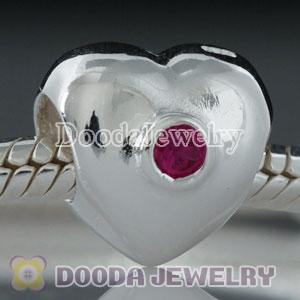 Solid Sterling Silver European Style Love Beads with Red Stone