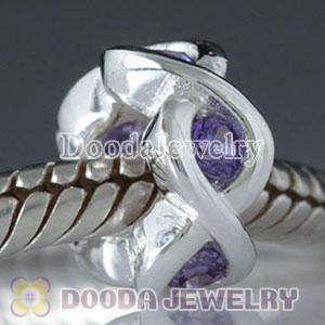 925 Sterling Silver European Style Beads with Purple Stone