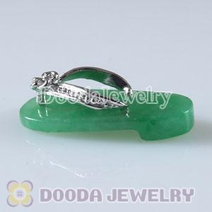 Sterling Silver European Green Jade Slipper Pendant