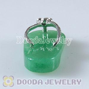Sterling Silver European Green Jade Slipper Pendant