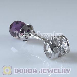 Sterling Silver European Pendant Dangle Purple CZ Stone