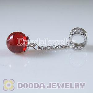 925 Sterling Silver European Pendant Dangle Red CZ Stone