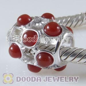 Sterling Silver European Style Beads with Red Carnelian