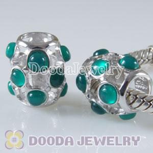 Sterling Silver European Style Beads with Green Carnelian