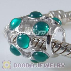 Sterling Silver European Style Beads with Green Carnelian