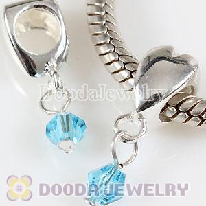 925 Sterling Silver European Heart Charms Dangle sapphire blue Stone