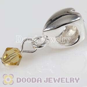 925 Sterling Silver European Heart Charms Dangle Yellow Stone