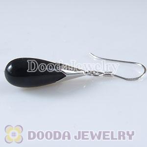 925 Sterling Silver European Style Earring Dangle Black Carnelian Stone
