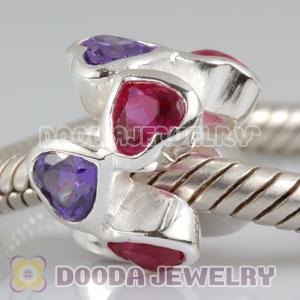 925 Sterling Silver European Style Beads with Red Purple Heart Stone