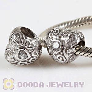 925 Sterling Silver European Style Love Beads with Clear Stone