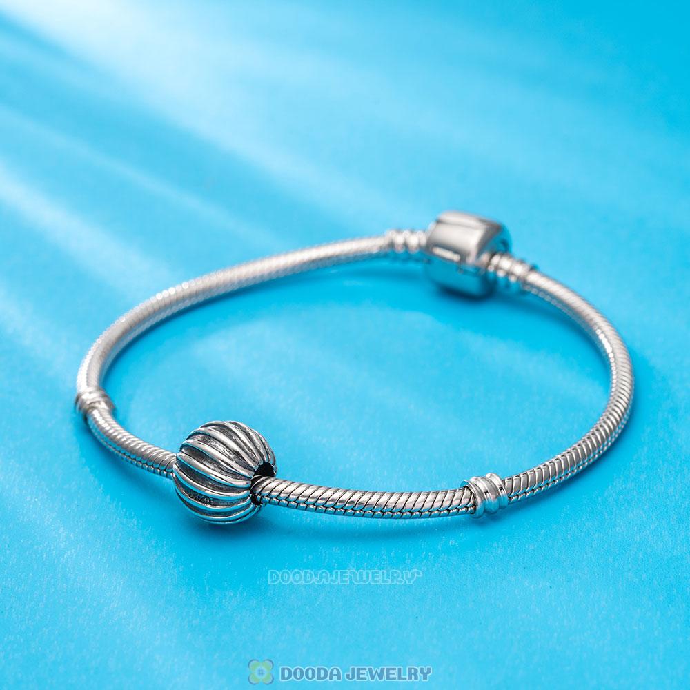 European Sterling Silver Striped Ball Shape Beads