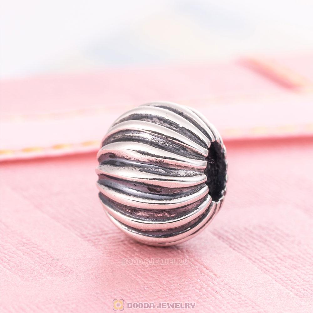 European Sterling Silver Striped Ball Shape Beads