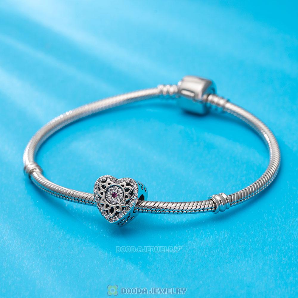 Glittering Love Heart Charms with Clear and Fuchsia CZ