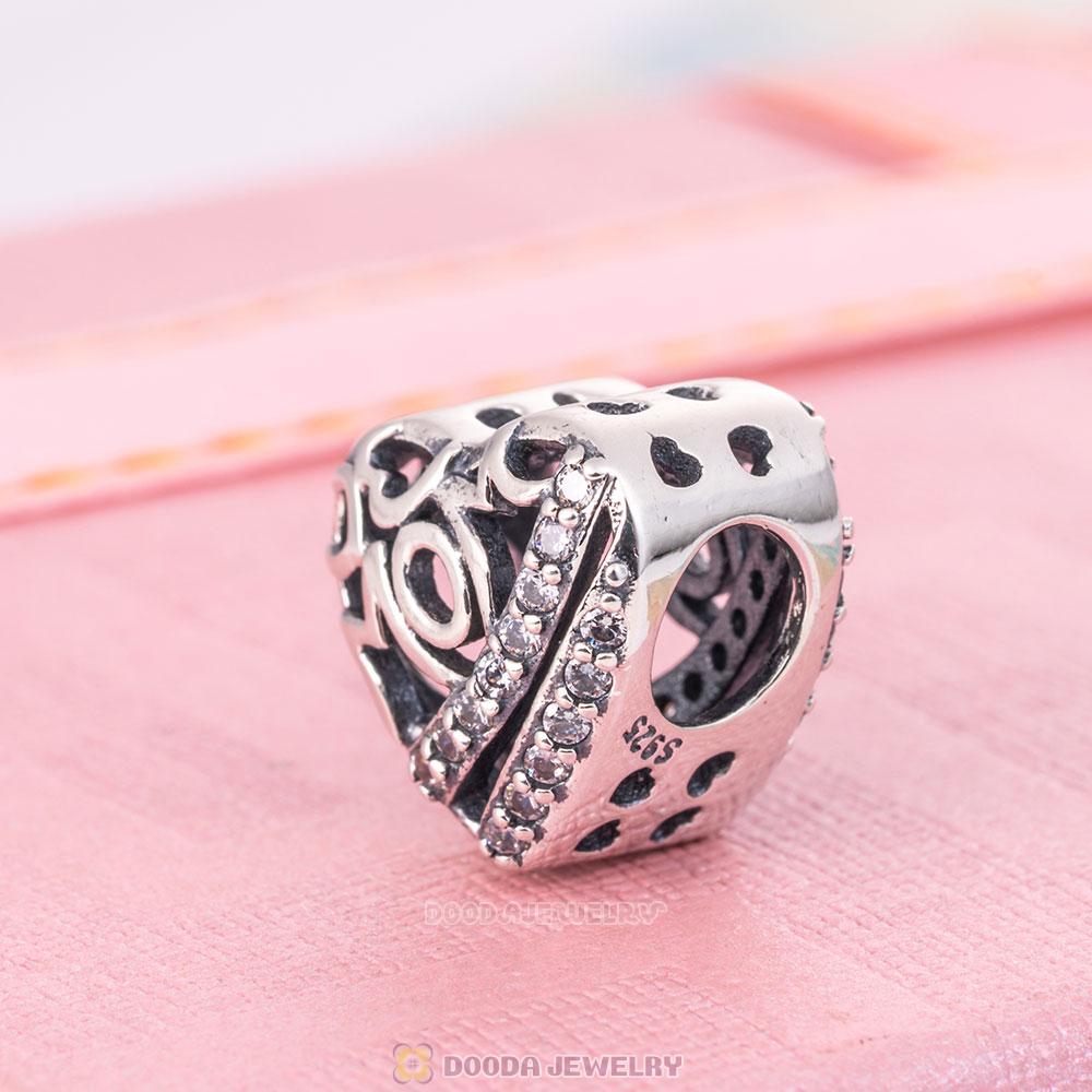 Open Love Mom Heart Charms with Clear CZ