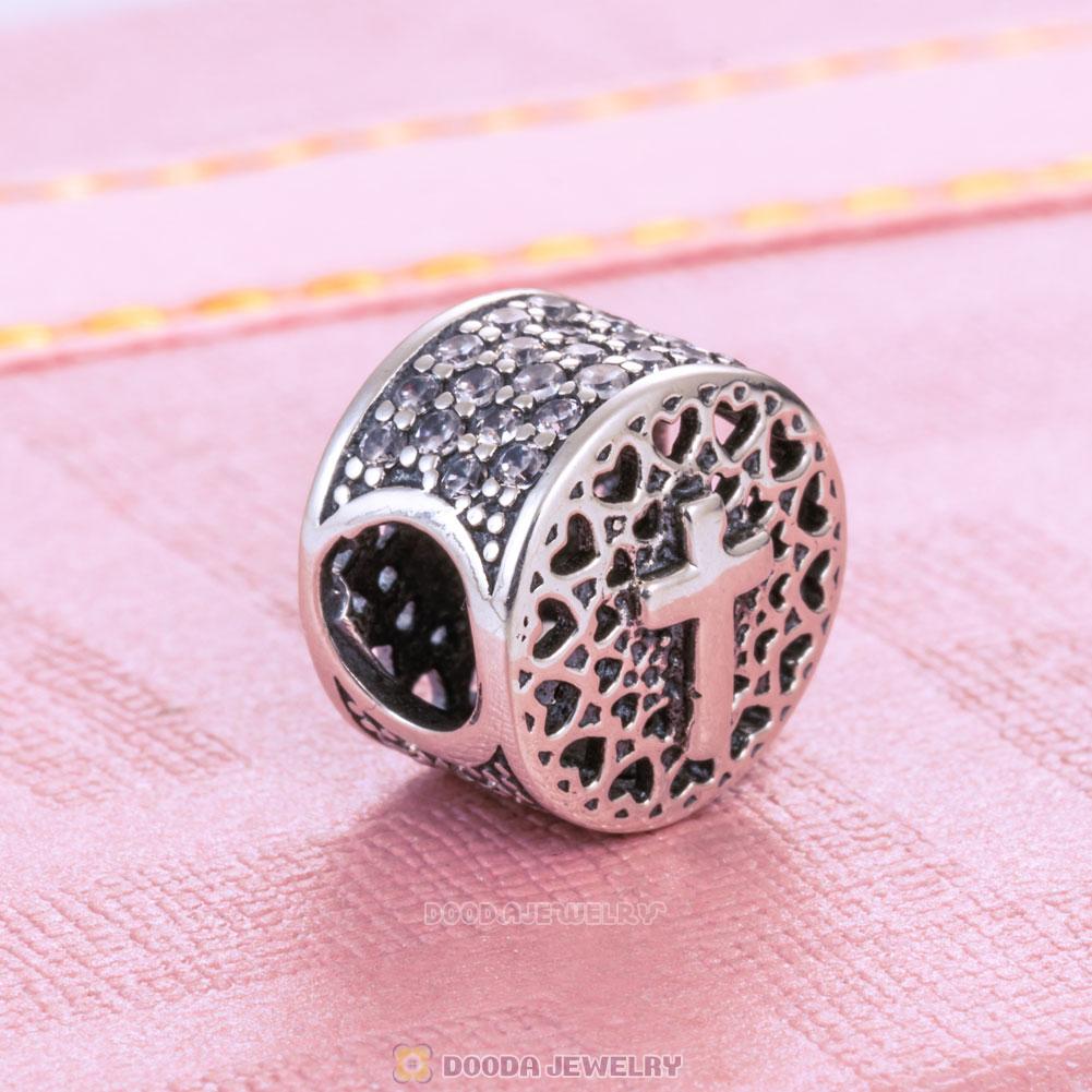 Saint Cross and Heart Charm with White Zircon