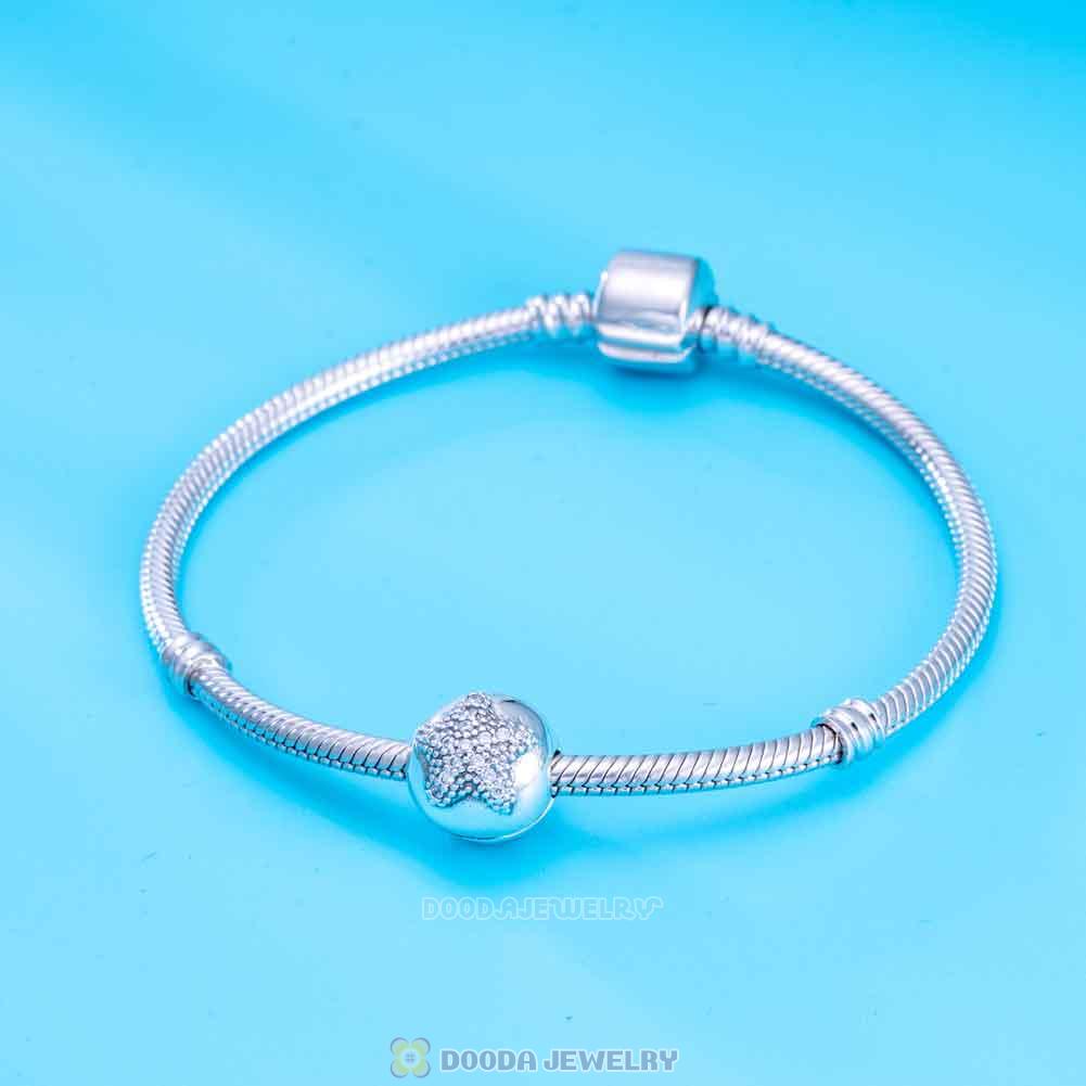 Silver White CZ Starfish Clip Charm