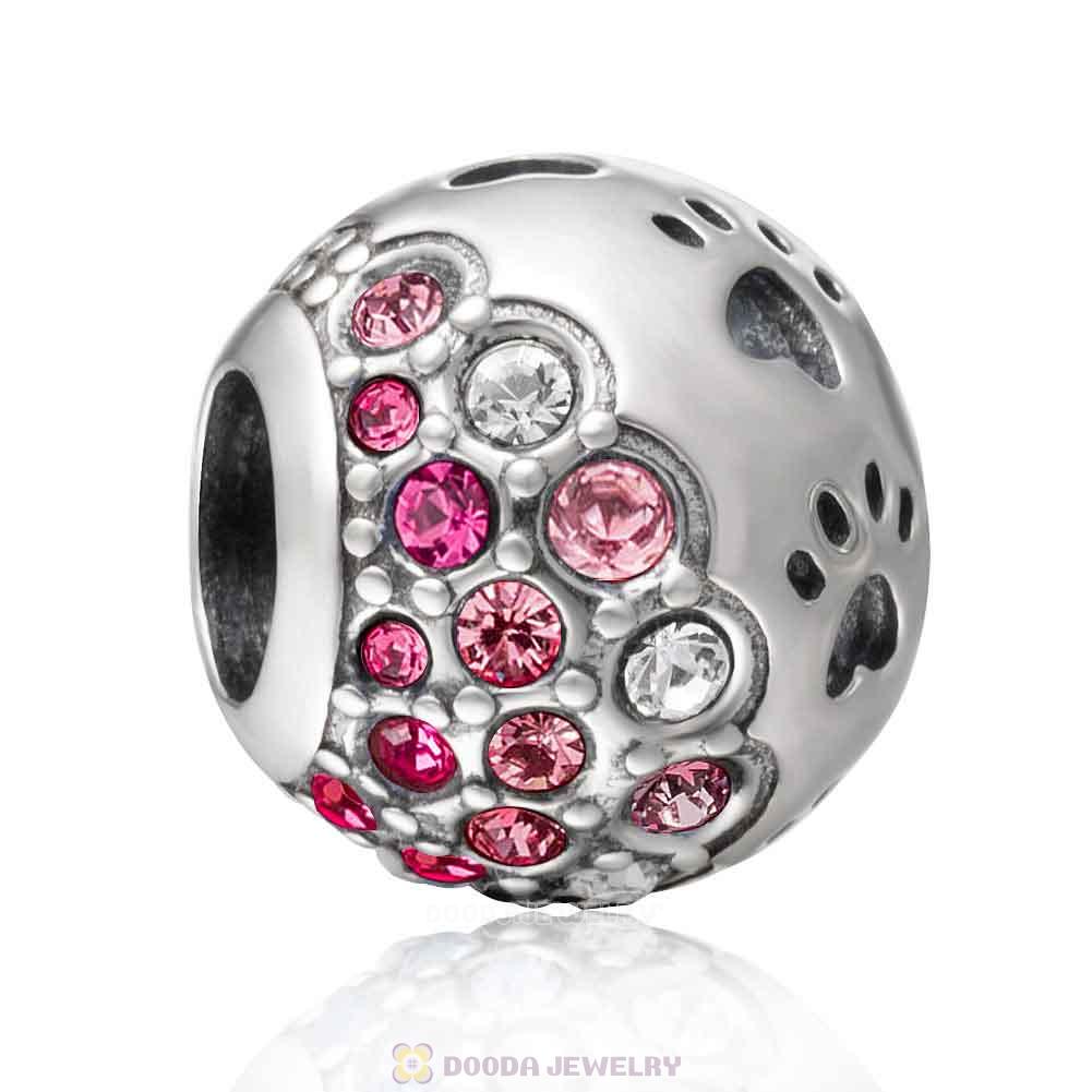 Dog Paw Print Charm with Austrian Crystal Pink Style