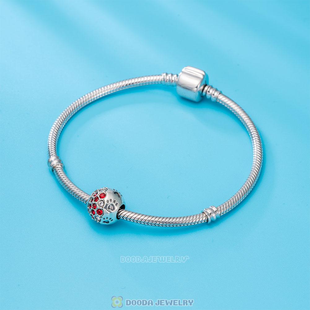 Dog Paw Print Charm 925 Sterling Silver with Austrian Crystal