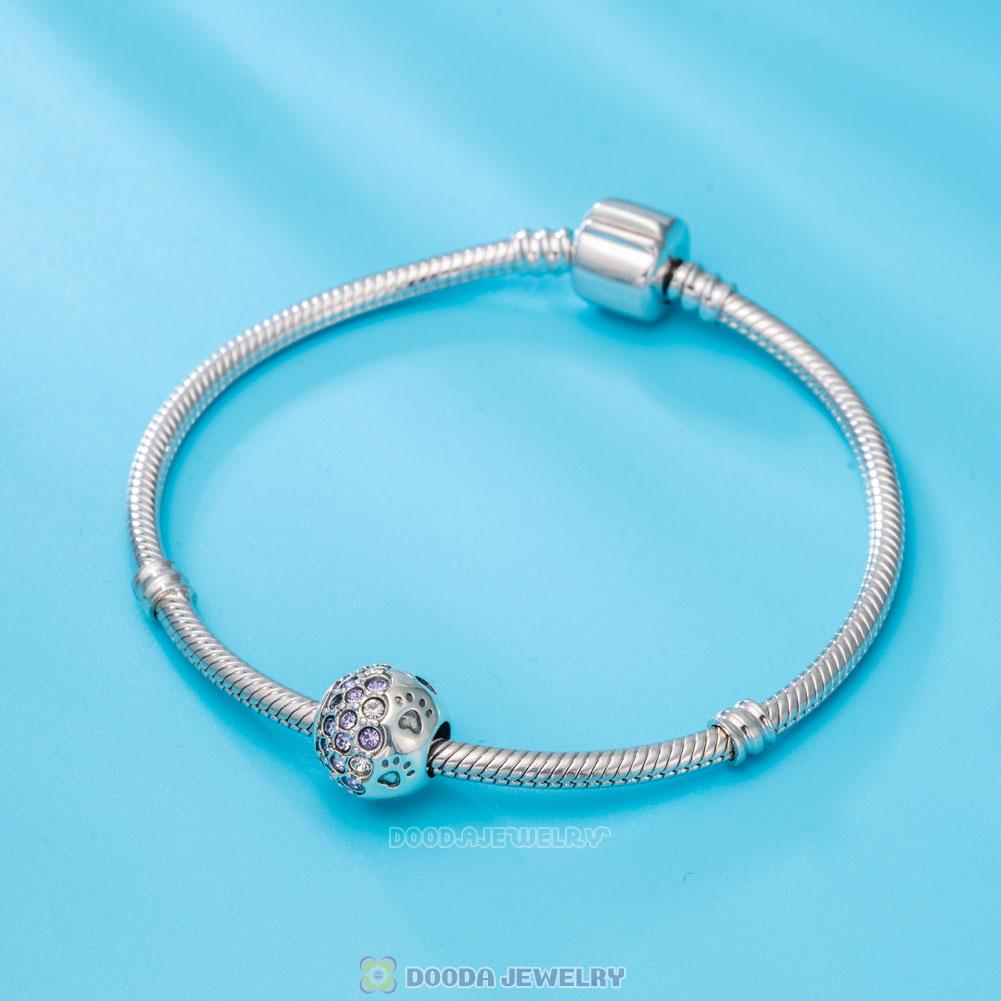 Dog Paw Print Charm 925 Sterling Silver with Austrian Crystal