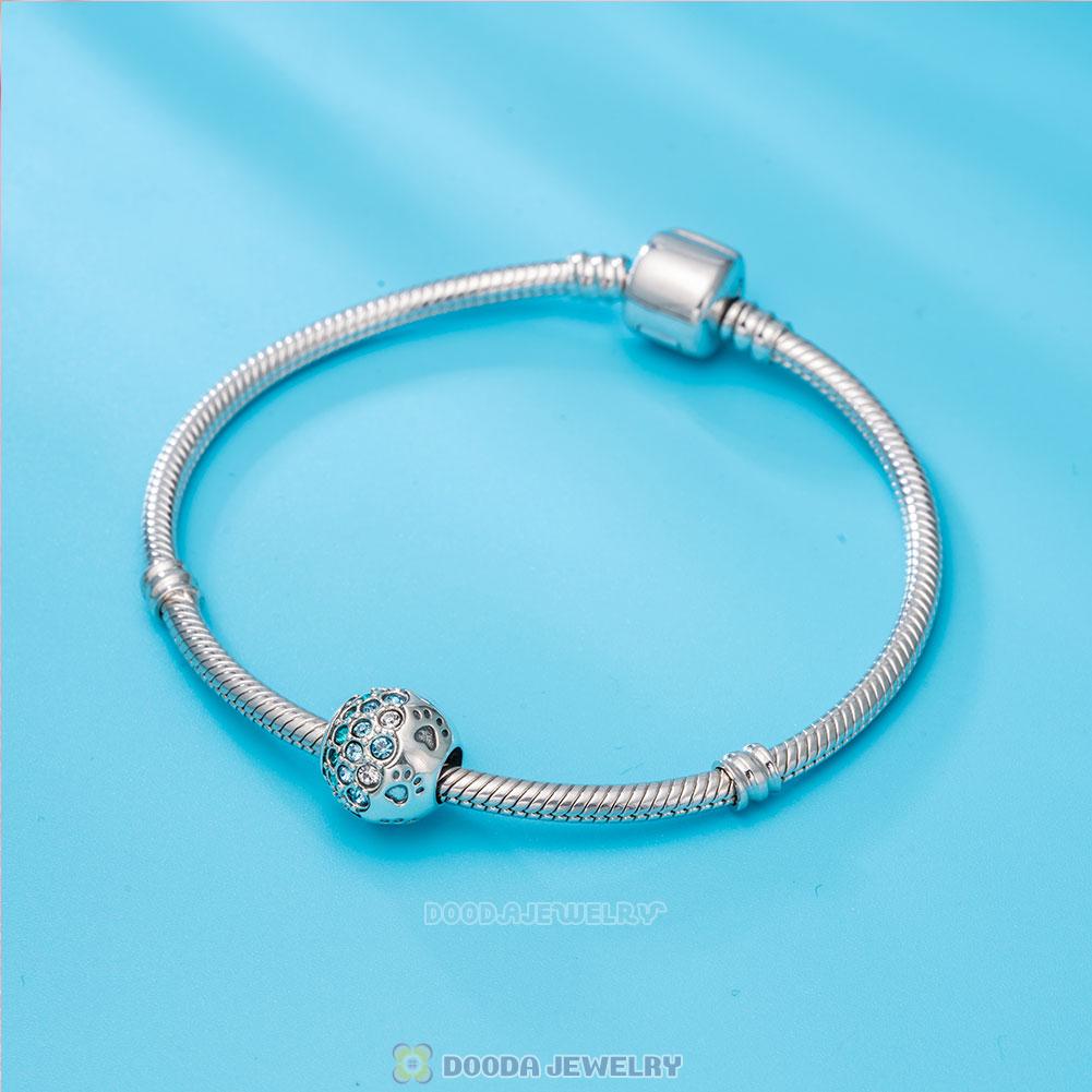 Dog Paw Print Charm 925 Sterling Silver with Austrian Crystal