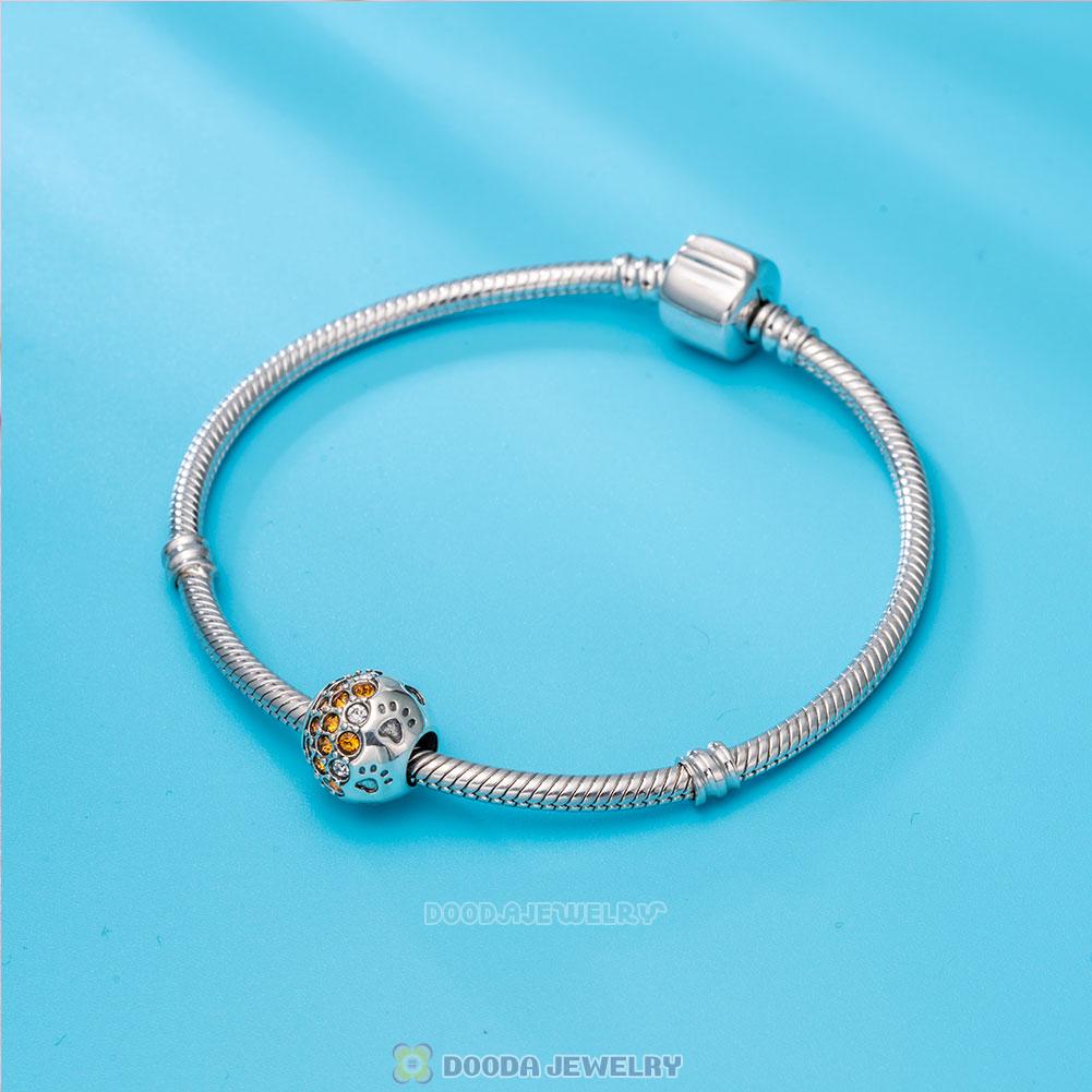Dog Paw Print Charm 925 Sterling Silver with Austrian Crystal