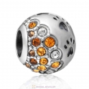 Dog Paw Print Charm with Austrian Crystal Topaz Style