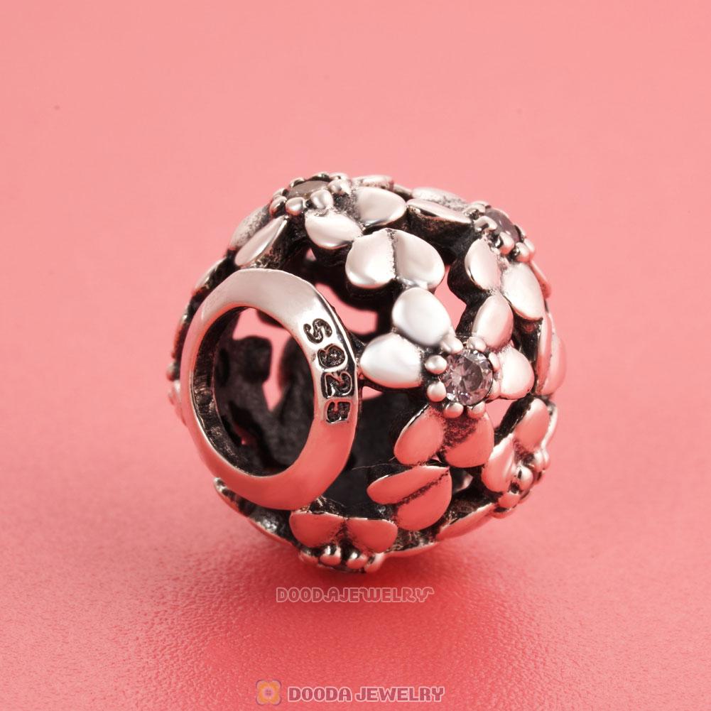 Poppy Flower Charm in Sterling Silver with Clear CZ