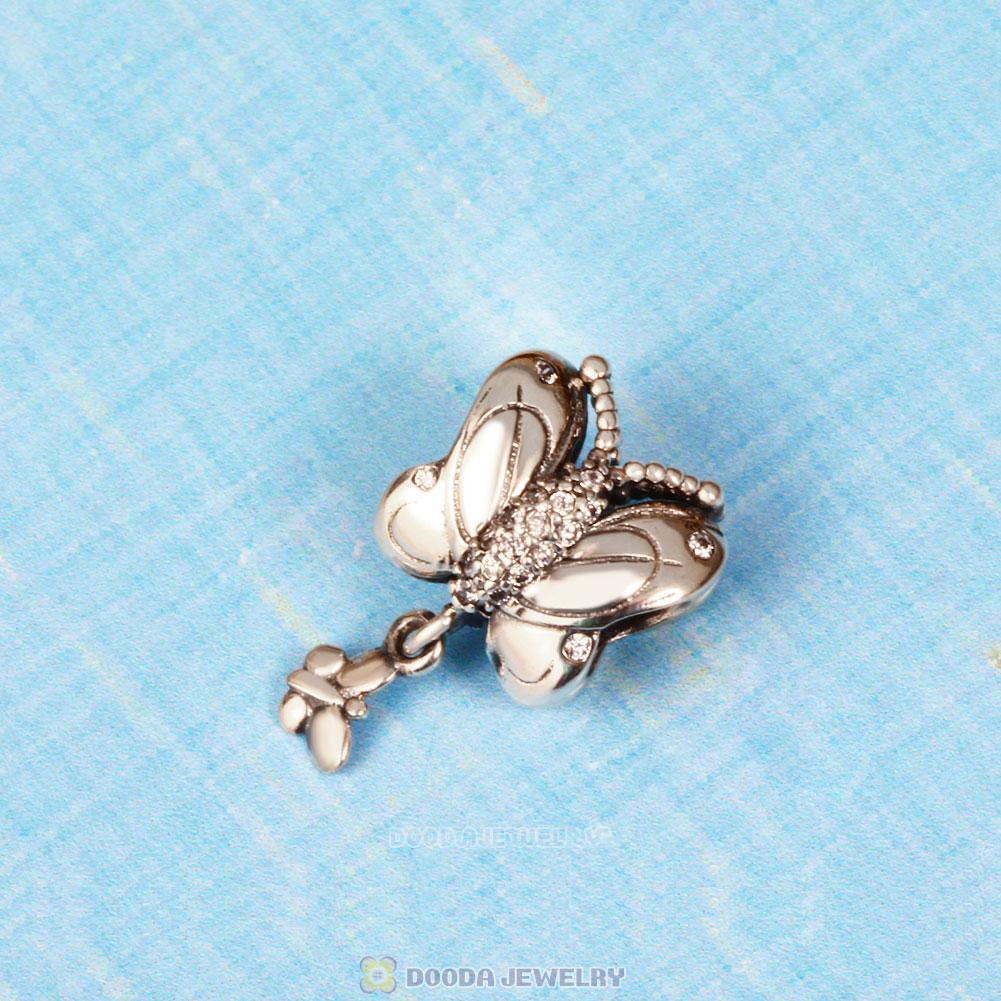 Mother Baby Butterfly Charm Clear CZ