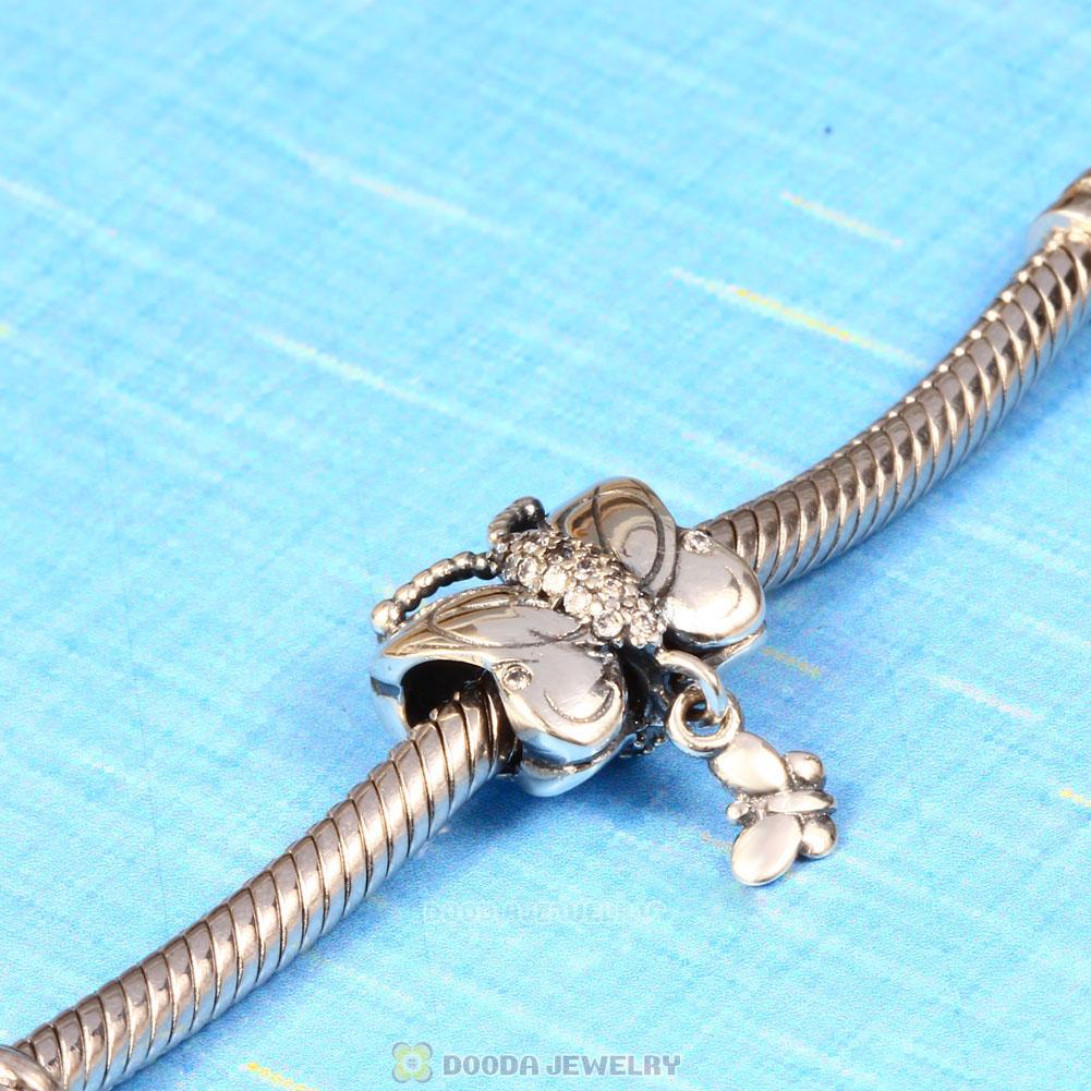 Mother Baby Butterfly Charm Clear CZ