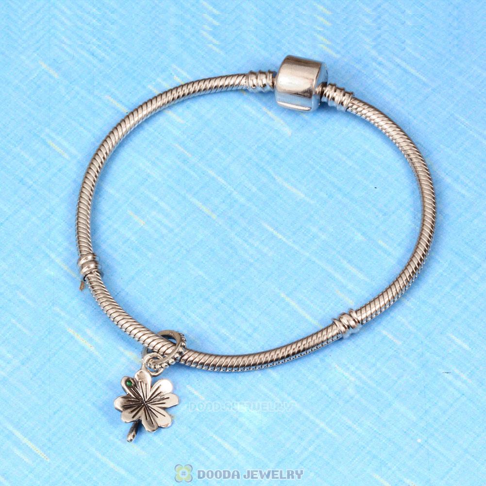 Lucky Four Leaf Clover Green CZ Charm