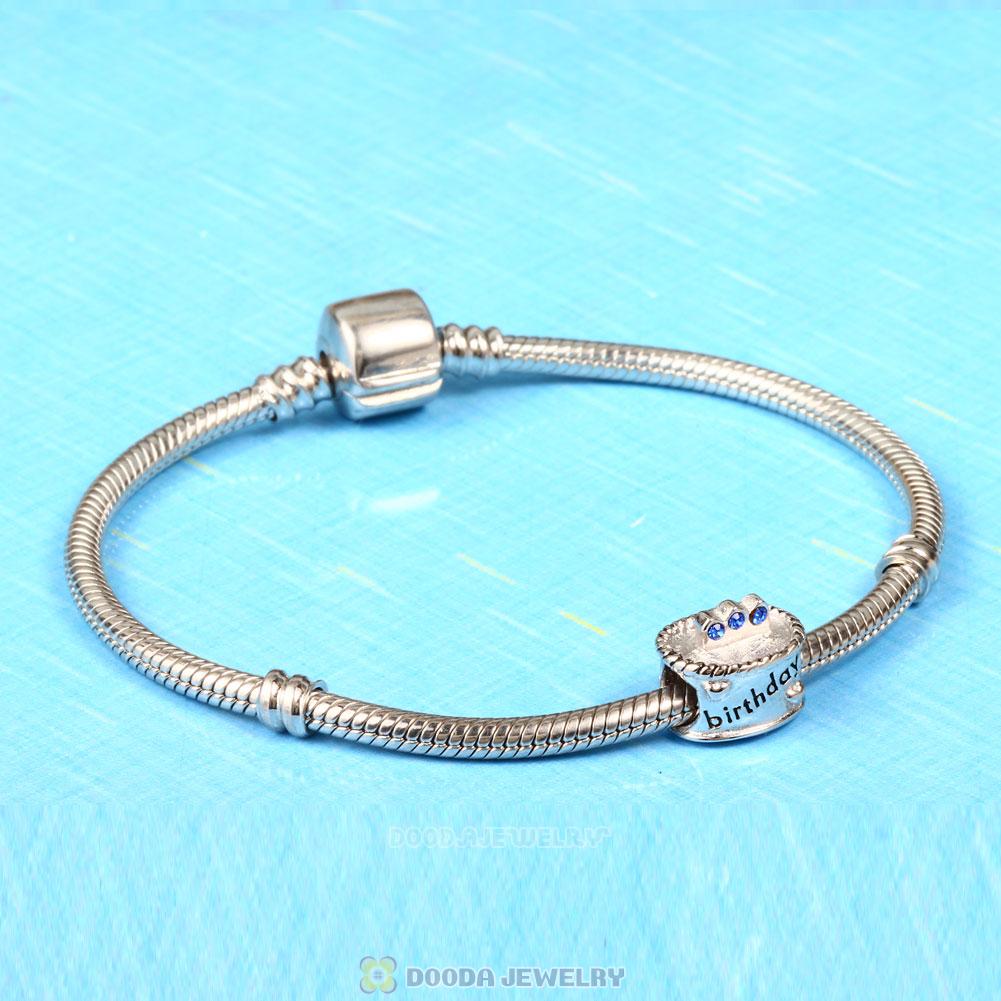 Birthday Cake Charm with Sapphire Austrian Crystal