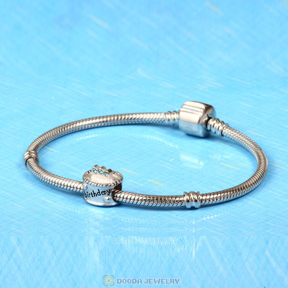 Birthday Cake Charm with Aquamarine Austrian Crystal