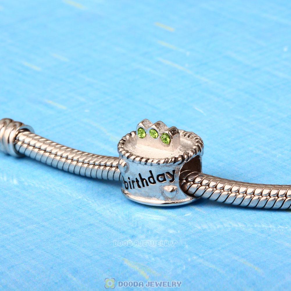 Birthday Cake Charm with Peridot Austrian Crystal