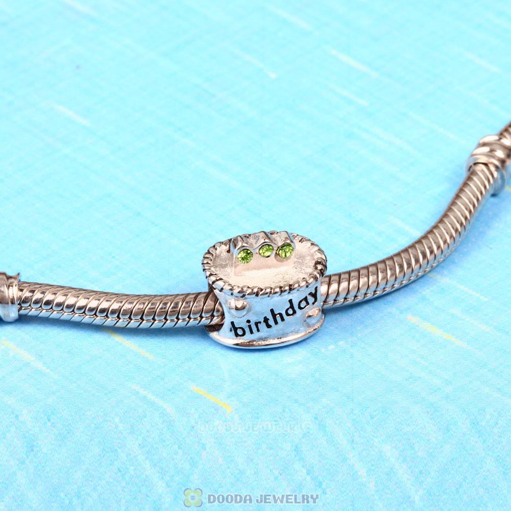 Birthday Cake Charm with Peridot Austrian Crystal
