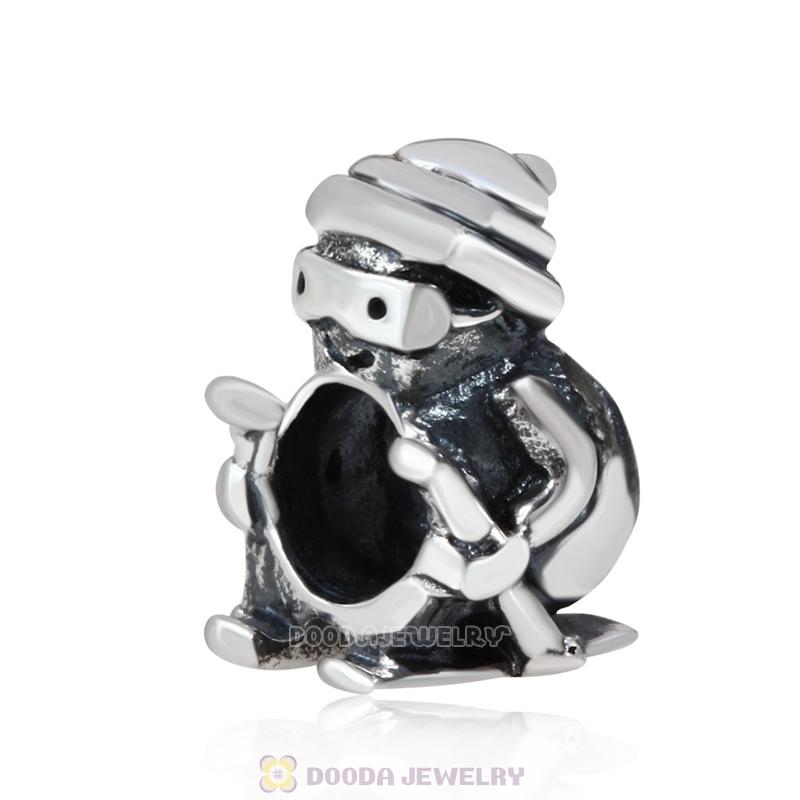 925 Sterling Silver Slider Bead in Skiing fit European Largehole Jewelry